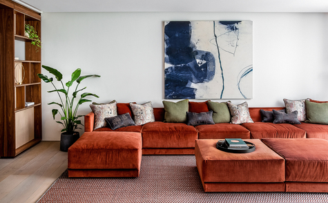 Knightsbridge mews echlin architecture interior design velvet sofa
