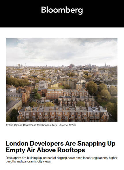 Echlin’s Sloane Court East Rooftop Residences were featured in Bloomberg, highlighting London’s growing airspace developments